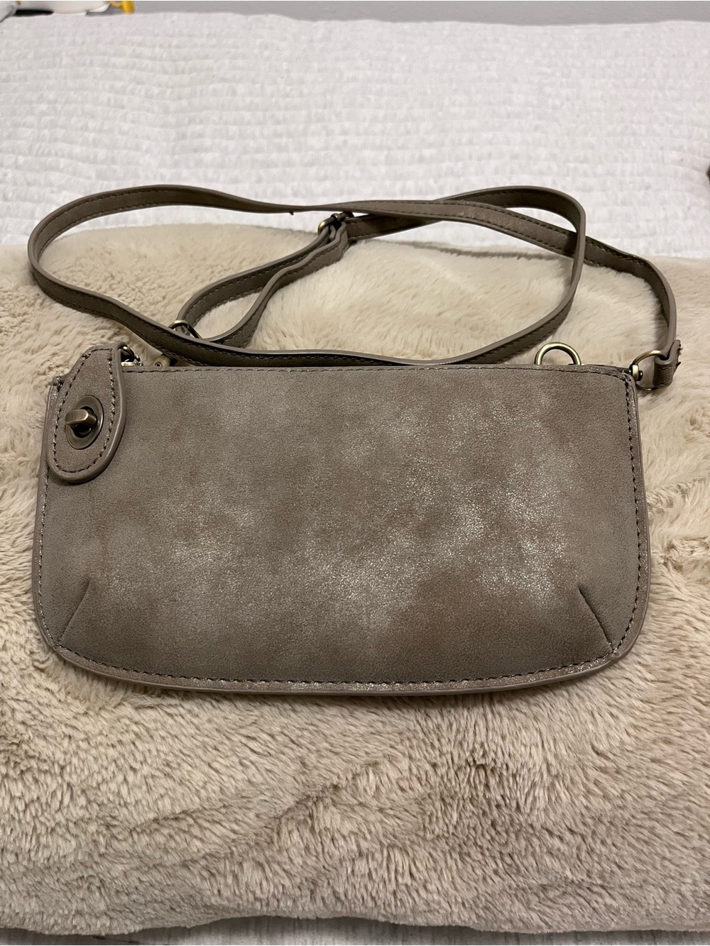 Joy Susan Taupe Crossbody Suede Shoulder Bag